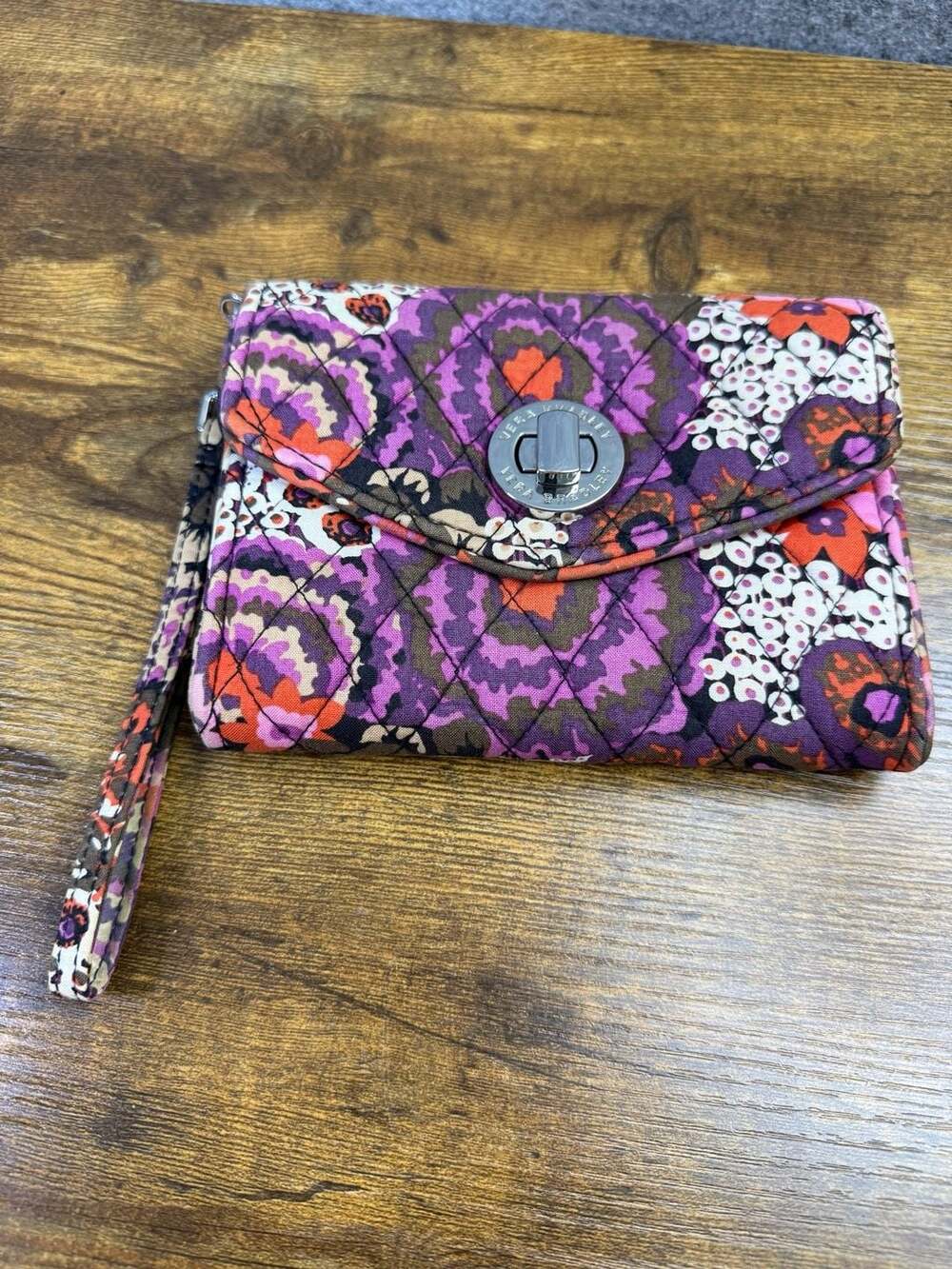 Vera Bradley Your Turn Wristlet Wallet Purple Orange Floral Turnlock